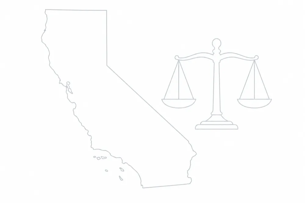 Outline of California beside the scales of justice